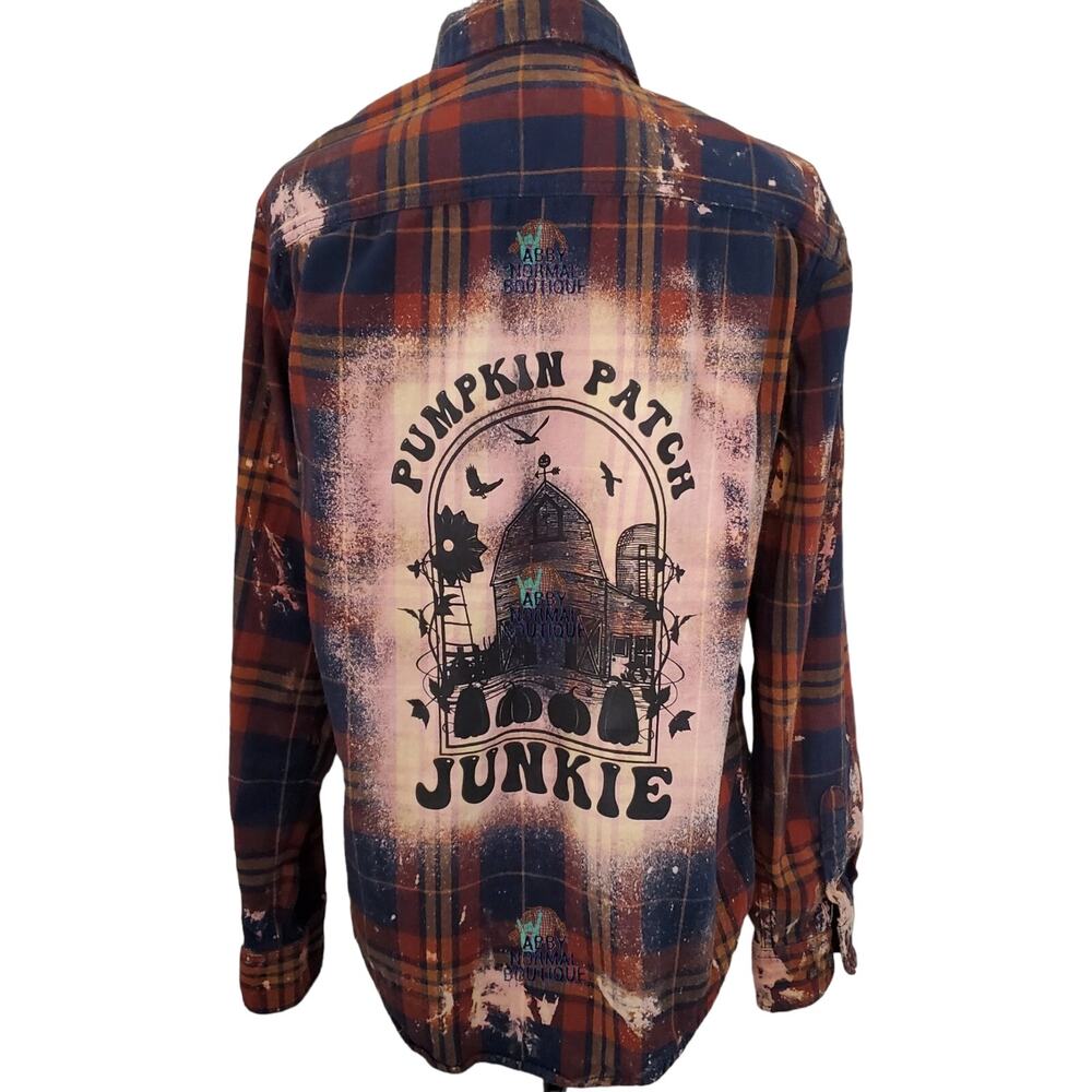 Pumpkin Patch Junkie Upcycled Fall Flannel Shirt - Medium